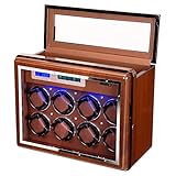 Walnut Watch Winder for 8 Automatic Watches Winding+ 6 Storage Slots LED Backlight Watch Display Box Touchscreen Automatic Rotation Case with Quiet Mabuchi Motors for Men and Women Gift