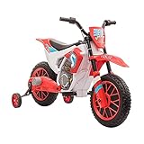 Aosom 12V Kids Motorcycle Dirt Bike Electric Battery-Powered Ride-On Toy Off-Road Street Bike with Charging Battery, Training Wheels Red
