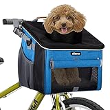 BABEYER Dog Bike Basket, Soft-Sided Pet Bike Carrier with 4 Mesh Windows for Small Dog Cat Puppies - Blue