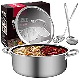 Panghuhu88 13inch Hot Pot with Divider Lid Stainless Steel Shabu Shabu Pot for Induction Cooktop Gas Stove Kitchen Cooker, Dual Sided Soup Cookware with 2 Soup Ladles