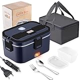 Nifogo Electric Lunch Box Food Heater 60W Heated Lunch Boxes For Adults 1.8l Food Warmer Lunch Box Portable 12/24/110v Self Heating Lunchbox For Work/Car/Truck with Insulated Bag(Black)