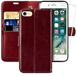 MONASAY iPhone 6 Wallet Case/iPhone 6s Wallet Case, 4.7-inch, [Glass Screen Protector Included] [RFID Blocking] Flip Folio Leather Cell Phone Cover with Credit Card Holder, Burgundy