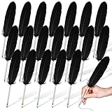 Censen 20 Pcs Feather Quill Pens Feather Ballpoint Pen Black Ink Vintage Quill Pen Wedding Signing Pen for Guest Signature Wedding Bridal Party Favors School Office Writing (Black)