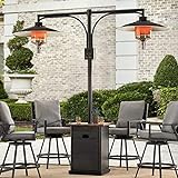 AmberCove Patio Heater, 45,000 BTU Standing Outdoor Patio Propane Dual Heaters with Side Table Design, Stainless Steel Dual Head Burner, Safety Self Shut-Off System, Matte Black