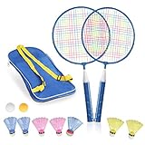STSTECH Badminton Rackets for Children,12 in 1 Shuttlecocks Racquet Sports Set w/Lightweight Carrying Bag for Kids Professionals Beginner Players Indoor Outdoor Sport Game (BLUE-01)