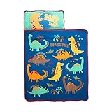 Baby Boom Funhouse Dinosaurs Kids Nap Mat Set – Includes Pillow and Fleece Blanket – Great for Boys Napping during Daycare or Preschool - Fits Toddlers, Blue