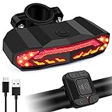 NineLeaf Bike Taillight with Turn Signals, Anti-Theft Bicycle Alarm Tail Light with Electric Bell and Automatic Brake Light, Remote Control Rear Light USB Rechargeable Safety Warning Cycling Light