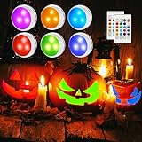NARUNDREN Puck/Closet/Under Cabinet Lights with Remote, Color Changing, Dimmable for Christmas, Halloween Pumpkin, Display Cabinet (6 Packs)