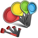 Collapsible Silicone Soft Measuring Cups and Measuring Spoons,8 pieces Portable Food Grade Silicone Measurement Cup for Liquid & Dry Measuring Baking &Utensils & Travel Measuring Cup，space saver