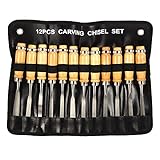 Wood Chisel Tool Set, 12pcs Woodworking Chisels Wood Carving Tools Trimming Down Wood Woodworking Lathe Gouges Tools with Roll-Up Carrying Case for Carpenter Craftsman,6mm (1/4'), 12mm (1/2')