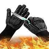 Oven Gloves 932°F Heat Resistant Gloves, XL Size Cut-Resistant Grill Gloves, Non-Slip Silicone BBQ Gloves, Kitchen Safe Cooking Gloves for Men, Oven Mitts,Smoker,Barbecue,Grilling (Black-XL)