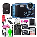 Fujifilm FinePix XP140 Waterproof Digital Camera (Sky Blue) Accessory Bundle with 64GB SD Card + Small Camera Case + Extra Battery + Battery Charger + Floating Strap + More