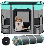 Upgrade Dog Playpen,Foldable Portable Soft Dog Cat Playpens,Waterproof Portable Kennel Tent Crate,Removable Cat Tunnel,Indoor Outdoor Dog Pen Cage for Large/Medium/Small Dogs with Carrying Case,L