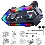 FEYA Motorcycle Helmet Speakers with 16-Types RGB Dazzling Lights High Battery Life Motorcycle Headphones Dual Noise Reduction/Automatic Answer/Call Music Control/Wake up Siri/IPX6