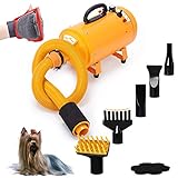 Free Paws Dog Dryer 4.0 HP 2 Speed Adjustable Heat Temperature Pet Dog Grooming Hair Dryer Blower Professional with 5 Different Nozzles and a Shower Massage Glove