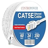 CENTROPOWER Cat 5e 60ft Network Patch Cable, LAN Cable, Pure Bare Copper Wire,Cat5e Ethernet to Ethernet Connector, 10Gpbs Transfer Speed, White…