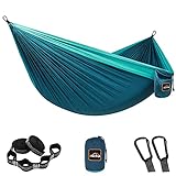 AnorTrek Camping Hammock, Super Lightweight Portable Parachute Hammock with Two Tree Straps Single or Double Nylon Travel Tree Hammocks for Camping Backpacking Hiking, Blue&dark Blue