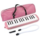 32 Key Melodica Instrument with Mouthpiece Air Piano Keyboard (Pink)