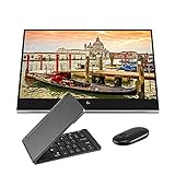 HP E14 G4 FHD (1920 x 1080) Portable Travel Monitor Bundle with 2 USB Type-C, Black Matte Bluetooth Folding Wireless Keyboard, and Black Pebble M355 Bluetooth Wireless Mouse