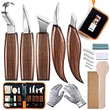 Whittling knife, Wood Carving Tools 5 in 1 Knife Set - Includes Sloyd Knife, Chip Carving knife, Hook Knife, Oblique Knife, Trimming knife Sharpener for Spoon Bowl Cup Kuksa for Kids & Beginners
