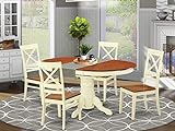 East West Furniture AVQU5-WHI-W Modern Dining Table Set - 4 Great Wood Dining Chairs with Wooden Seat - A Butterfly Leaf Dining Table (Cherry & Buttermilk Finish)