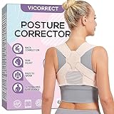 VICORRECT Posture Corrector for Women - Upper Back Brace Adjustable & Breathable for Posture Correction: Neck Shoulder & Upper Back Pain Relief (Medium)