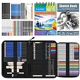 KALOUR 76pc Art Supply Set - Sketching & Drawing Kit with Tutorial Book, Sketchbook & Paper - Pencils, Pastels, Watercolors for Beginner Artists