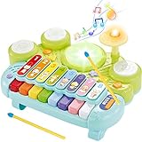 KingsDragon Electronic Piano Keyboard Xylophone Drum Set, Montessori Musical Toys with Lights, Infant Early Educational Learning Instruments for Baby Toddler Boys Girls Birthday Christims Gift