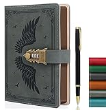 Lock Diary with Pen, A5 Ruled 224 Pages PU Leather Journal with Lock, Refillable Hardcover journals for Writing Size A5(8.5 × 5.9 Inch) Grey