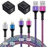 iPhone Charger[4+2Pack], USB Cable Fast Charging Braided Multi Color Long Cord with Dual Port USB Plug Wall Charger Adapter for iPhone 13 12 Pro Max Mini/SE/11 Pro Max/XS/XR/X/8/7 Plus/6s/6, iPad Air