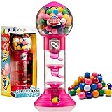 PlayO 10.5' Gumball Machine for Kids, Spiral Style Candy Dispenser for Gifts, Parties or Events - Bubblegum Machine w/ Gumb Balls Included (Pink)