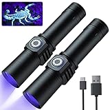 UV Flashlights, 2 Pack Rechargeable Blacklight Flashlight, 395nm Black Light LED Flashligh with Clip, UV Light Flashlight for Pet Urine Detection, Scorpion, Resin Curing, Dry Stain (Included ΒATTERY)