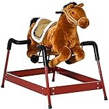Qaba Kids Spring Rocking Horse, Ride on Horse for Girls and Boys with Animal Sounds, Plush Horse Ride-on with Soft Feel, Interactive Toy for Kids