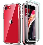 COOLQO Compatible for iPhone SE 2020 Case 4.7 Inch, with [2 x Tempered Glass Screen Protector] Clear 360 Full Body Coverage Hard PC+Soft Silicone TPU 3in1 [Military Protective] Shockproof Phone Cover