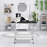 JETEAGO 46 Inch Professional Adjustable Pet Grooming Table Heavy Duty with Arm Noose & Mesh Tray for Dog Cat Shower Table Maximum Capacity Up to 265Lb, Black