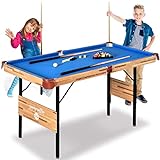 SereneLife 4.5ft Folding Pool Table, 54in Portable Foldable Billiards Game Table for Kids and Adults with Accessories, Indoor and Outdoor Games with Sticks, Cue, Balls and Triangle, Blue