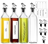 GMISUN Olive Oil Dispenser Bottle, Oil Dispenser Bottle for Kitchen, Cooking Oil and Vinegar Dispenser Set 4Pack, Glass Oil Container Cruet-Oil Pourer Spout, Funnel and Labels