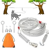Dog Tie Out Cable - 100 ft Long Dog Cable with 10 ft Run Cable for Yard Training Running Camping Hiking Outdooor - Heavy Duty Chew Proof Lead Leash with Buffer Spring for Small Medium Large Dog