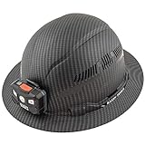 Klein Tools 60347 Hard Hat, Vented Full Brim, Class C, Premium KARBN Pattern, Rechargeable Lamp, Padded Sweat-Wicking Sweatband, Top Pad