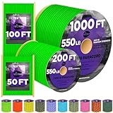 TECEUM Paracord Type III 550 Neon Green – 50 ft – 4mm – Tactical Rope MIL-SPEC – Outdoor para Cord –Camping Hiking Fishing Gear and Equipment – EDC Parachute Cord – Strong Survival Rope 462b