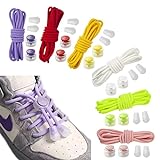 No Tie Shoe Laces for Kids Sneakers, 6 Pairs Lazy Tieless Elastic Shoelaces, Colorful No-tie Lacing System with Round Shoe Strings and Smart Cord Locks for Toddler Speed Slipping on Sneakers Shoes