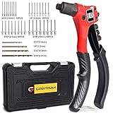 Rivet Gun, GIANTISAN Pop Rivet Tool Kit with 200 Rivets and 4 Drill Bits, Manual Hand Riveter Kit with Rugged Carrying Case