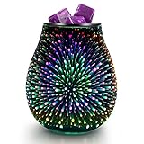 Inrorans 3D Glass Electric Wax Melt Warmer Oil Burner with Stable Heating PTC Reusable Silicone Tray 7 Colorful Changing Led Light Night Light Scent Warmer for Home Fragrance Warmers(3D Firework)…