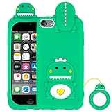 Megantree Cute iPod Touch 7 Case, Little Dinosaur iPod Touch 6 Case, iPod Touch 5 Case, Animals Funny 3D Cartoon Soft Silicone Shockproof Back Cover with Keychain for Girls Boys Women Children