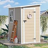 WACASA Storage Shed 5X4 FT,Resin Outdoor Storage Shed with Floor & Lockable Door,Waterproof Sheds & Outdoor Storage with Window and Sloping Roof,Garden Shed for Tool,Bike,Garbage Cans,Lawnmower