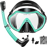PIYAZI Snorkeling Gear for Adults, Dry Adult Snorkel Set HD Panoramic View Snorkel Mask Set, Anti-Leak and Anti-Fog Scuba Diving Package with Mesh Bag Ear Plug for Snorkeling Scuba Diving Travel