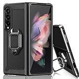 IMBZBK Designed for Samsung Galaxy Z Fold 3 Case, [360 Degree Rotation Kickstand] [Military Grade Protection] Fit for Magnetic Car Mount, Hard PC Heavy Duty Cases Cover for Galaxy Z Fold 3 5G, Black