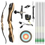 TIDEWE Recurve Bow and Arrow Set for Adult & Youth Beginner, Wooden Takedown Recurve Bow 62' Right Handed with Ergonomic Design for Outdoor Training Practice (30lbs)