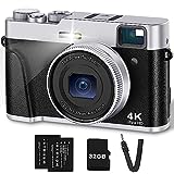 4K Digital Camera with Viewfinder & Flash, Autofocus 48MP Cameras for Photography Vlogging Compact Travel Camera for Adults Teens with Classic Dial, Time Lapse, Selfie, 16X Zoom, 32GB SD Card