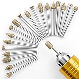 Diamond Grinding Burr Bit Set，20Pcs Rotary Tool Accessories Stone Carving Set with 1/8 inch Shank for Stone Ceramic Glass Carving, Grinding, Polishing, Engraving, Sanding